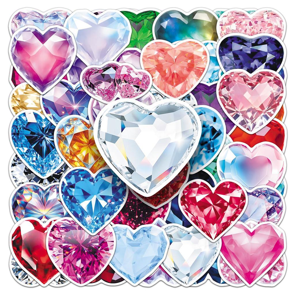 50/100PCS Sparkling Heart Stickers Love Diamond Shape Colorful Cool Decoration Phone Case Notebook Water Cup DIY Stickers