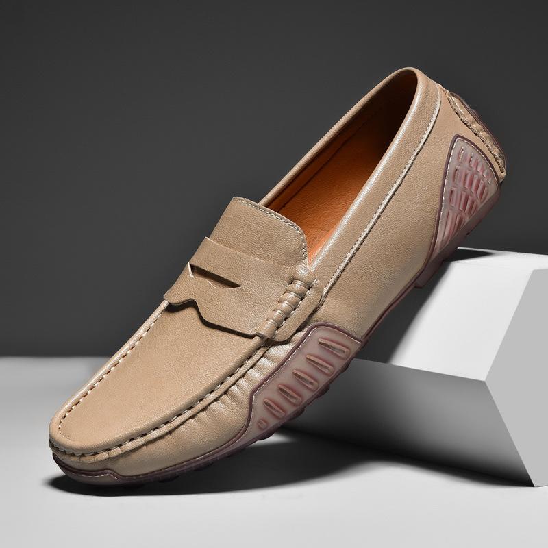 Men's Shoes Genuine Leather Shoes Spring/Summer Breathable Casual Leather Shoes Slip-on Driving Trendy Shoes