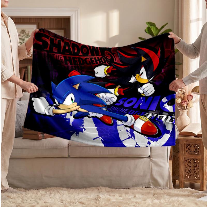 Sonic the Hedgehog Printed Flannel Blanket, Skin Friendly Warm Throw for Indoor Couch Bed Daily Use