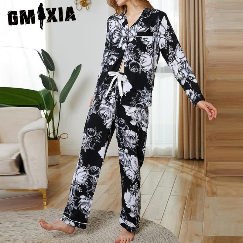 

GMXIA Пижамы Женские Осенне-зимние Комплекты Домашней Одежды с Длинным Рукавом и Брюками Можно Носить на Улице XL