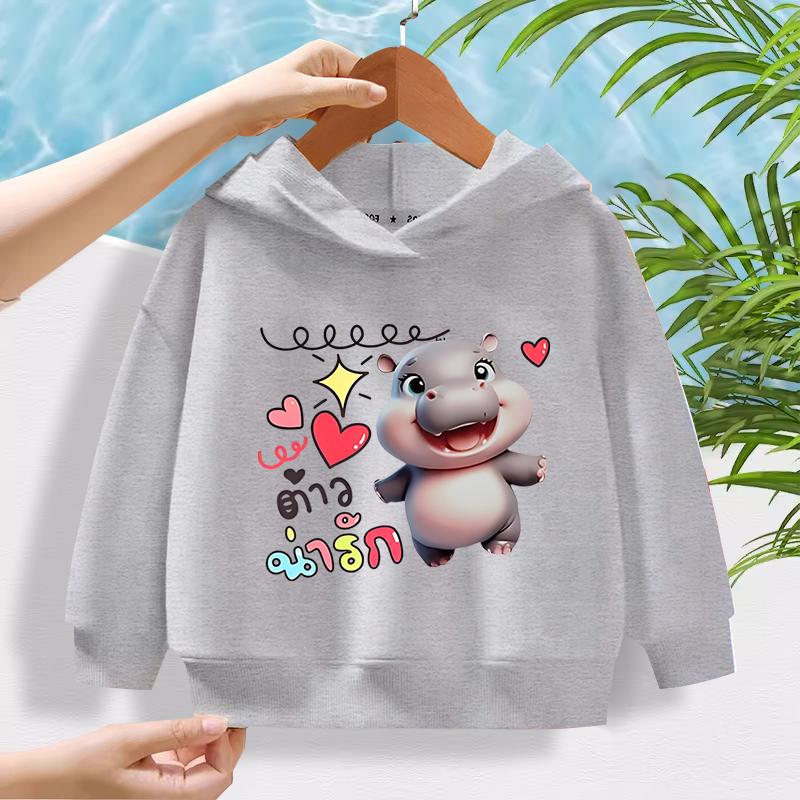 Nová Módní Vzor Hrocha Dětská Roztomilá Kreslená Ležérní Denní Mikina 100-160cm Pánské a Dámské Styly