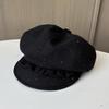 Sweet lace pleated sequined woolen octagonal hat female winter retro age reducing painter hat showing face small bud hat