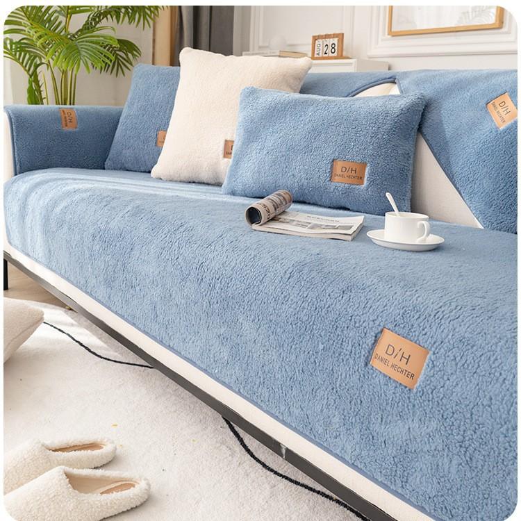 Non-Slip Leather Sofa Cover, Shearling Sofa Cushion, Thickened Fleece Seat Pad for Fall and Winter, Luxury-Style Cover Cloth