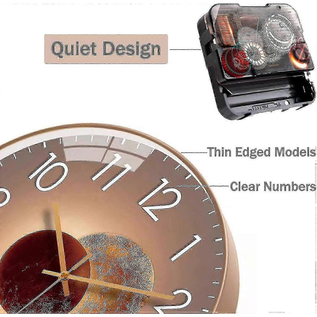 30cm Silent Modern Design Wall Clock - Rose Gold - RIpj