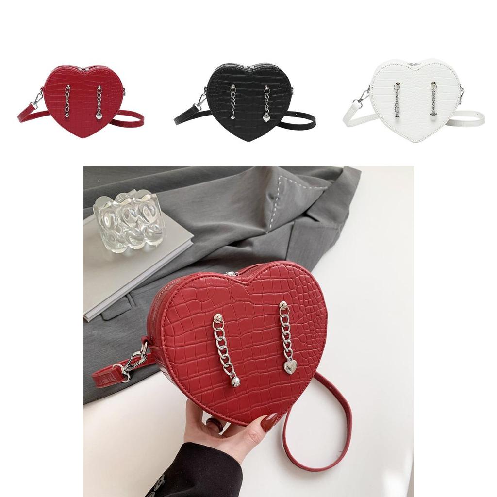 Pu Heartshaped Crossbody Bag With Crocodile Pattern For Daily Use