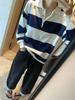 Korea Niche 2025 Striped Turtleneck Sweater Loose Knit Top
