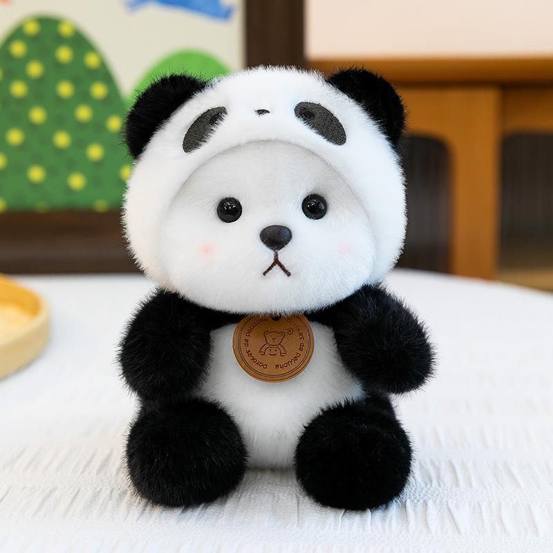 Cartoon Firefly Series: Transforming Fluorescent Bear Plush Figurine – Cute Desk Companion 16cm, 0.15kg чёрный/белый
