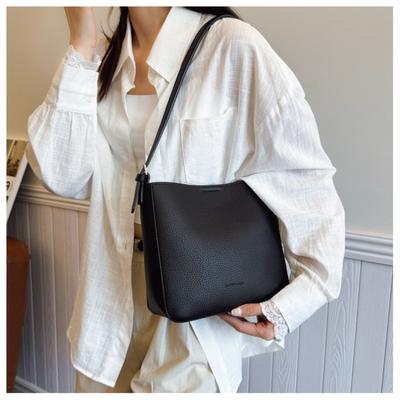 Bag Women's 2025 Spring and Summer New Lychee Pattern Large Capacity Child and Mother Bucket Bag Fashionable Versatile Single Shoulder Crossbody