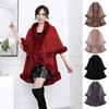 Women Cape Shawl with Fur Collar Soft Warm Wrap Double Layer Knit Cardigan Acrylic Warm Poncho for Fall Winter