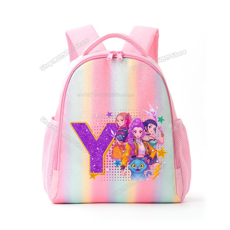 Perfect KPop Demon Hunters Letter A-Z Rainbow Backpack Rumi Mira Zoey Student School Backpack Anime Movie Women Girl Travel Rucksack