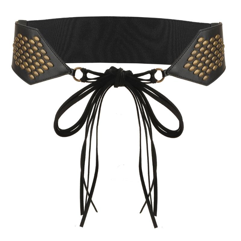 

Регулируемый корсетный пояс-ремень с бахромой и шнуровкой для платьев, женский утягивающий пояс на талию из ПУ-кожи, элегантный для вечеринки, повседневный образ чёрный