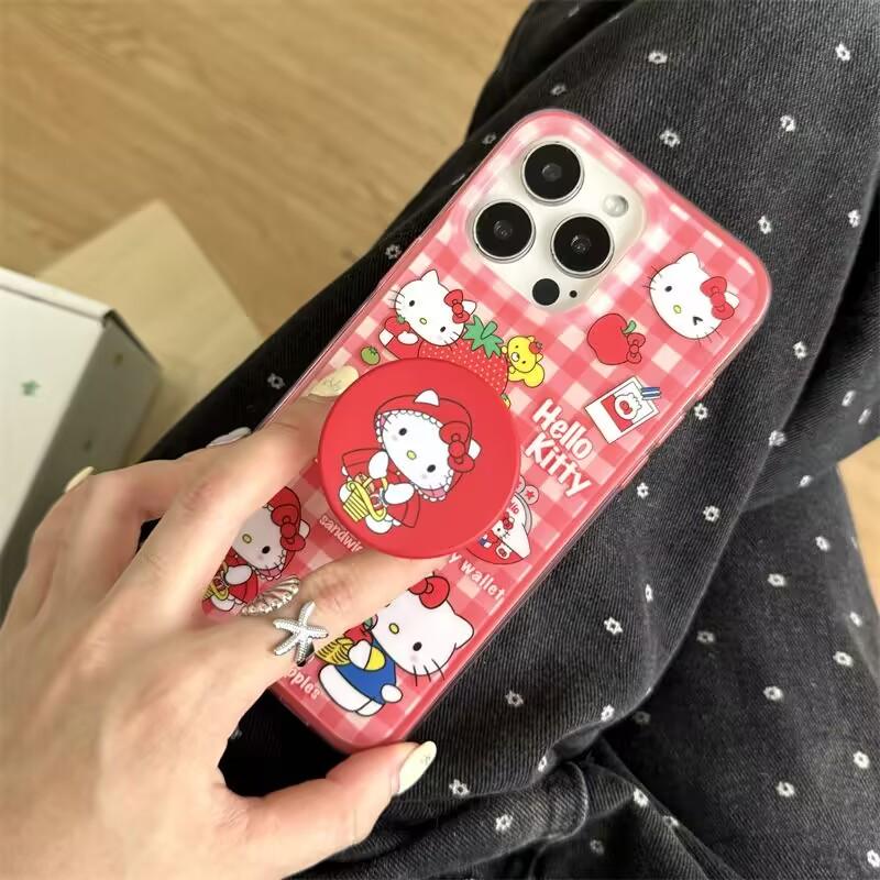 Magnetic Wireless Charging Hello Kitty Phone Holder Case For Iphone 17 Air 17 Pro Max 16 15 14 12 13 11 Pro Max 13 Mini Casing