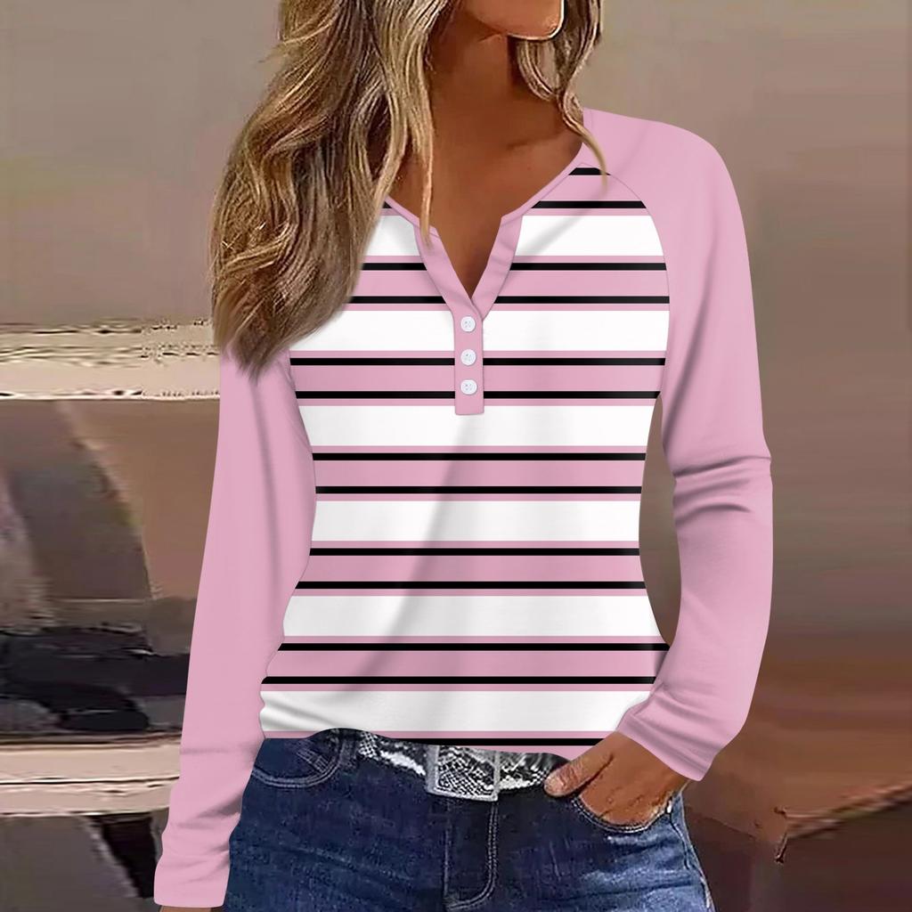 Dames T-skjorte Trykk Knapper Langermet Hverdag Helg Mote Basic V-hals Normal Topp