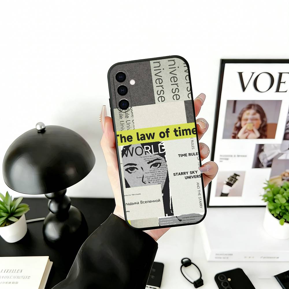 Vintage Newspaper Print Phone Case Black Silicone Soft For Samsung Galaxy A73,A72,A71,A70,A53,A52,A51