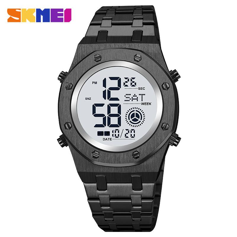 Moment Beauty 2024 New Men's Sports Watch Multifunctional Waterproof Electronic Watch Stainless Steel LED Watch