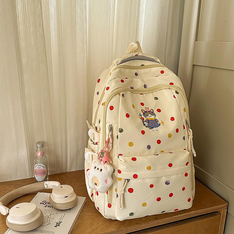 New High-value, Fresh and Sweet Polka Dot Backpack for Junior High School Students, Contrasting Colors, Lightweight and Large-capacity Backpack.