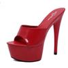 15cm Heel 5cm Platform  Leather Tuote Thin High Heels Sexy Black Platform Ultra-High Sandals Female