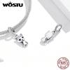 WOSTU 925 Sterling Silver Cute Cat Animal Charms Pendant for Original 3mm Bracelets & Necklaces