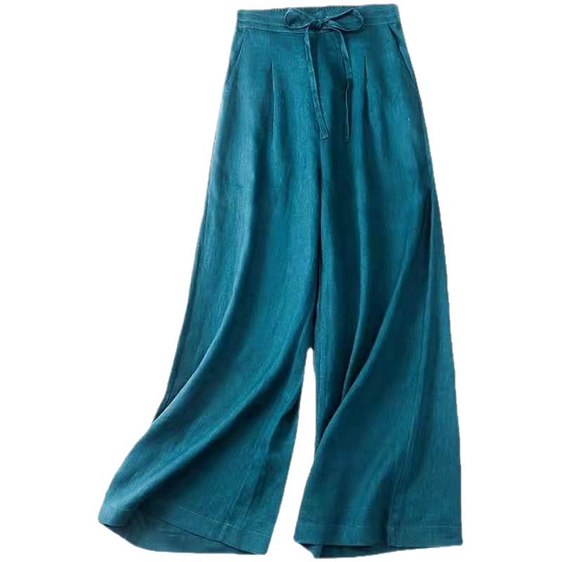 2025 Spring Summer Women's Ice Silk Chiffon Pleated Wide-Leg Loose Casual Long Pants
