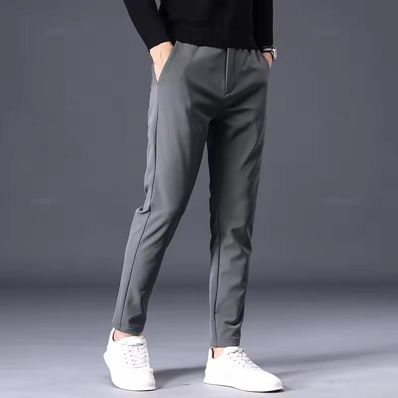 Autumn Winter Warm Men's Fleece Pants Thick Business Stretch Slim Fit Elastic Waist Jogger Classic Trousers Male