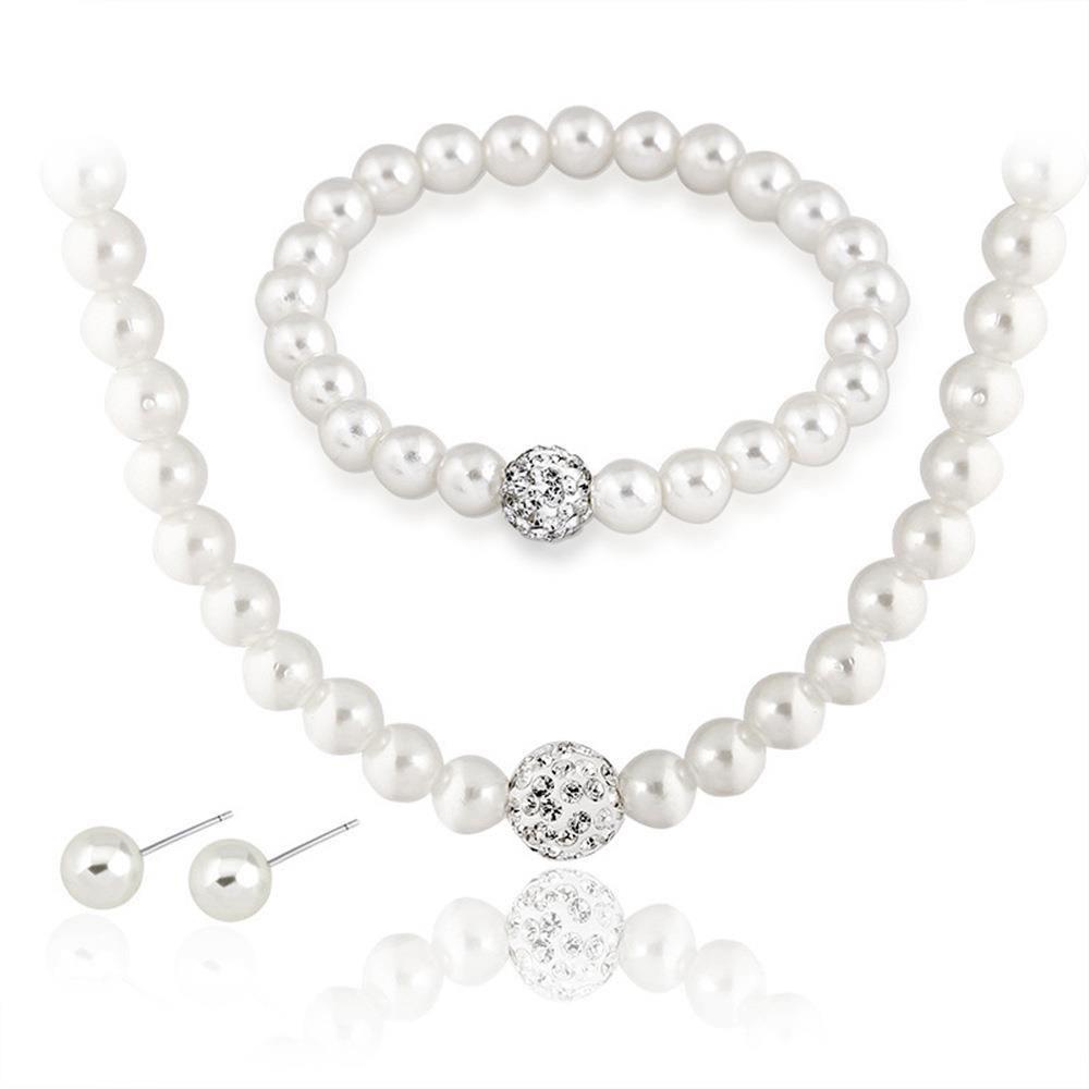 Creative Imitation Pearl Bridal Jewelry Set: Necklace, Bracelet & Earrings with Cross Design