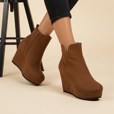 Nuovi Stivaletti da Donna Suole Spesse Tacchi Inclinati Stivaletti Corti Casual da Esterno Scarpe Zeppa Donna Calde Platform Stivali da Neve Donna