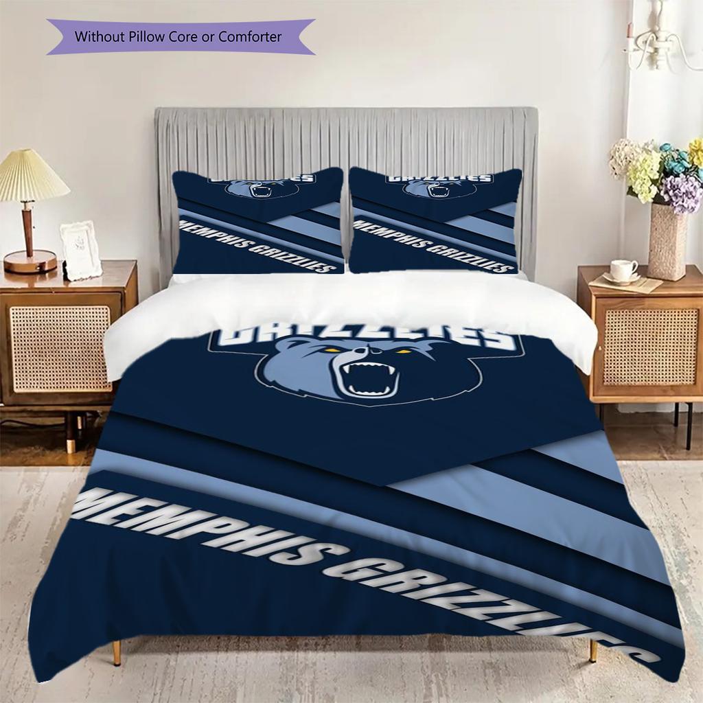Memphis Grizzlies Bold Fierce Three-piece Set(1 * Duvet Cover + 2 * Pillowcase, Without core)Soft and Comfortable Duvet Cover and Pillowcase