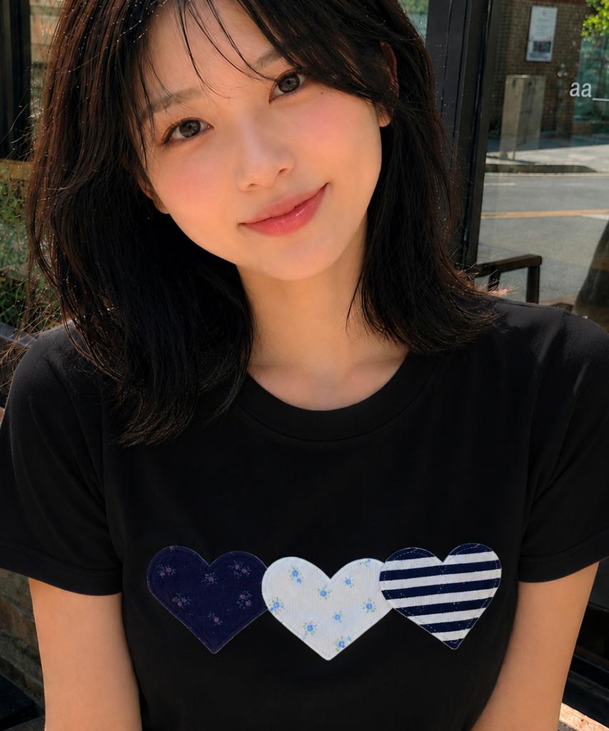 Loginaenloji Heart Patch Cotton T-Shirt Black (New)