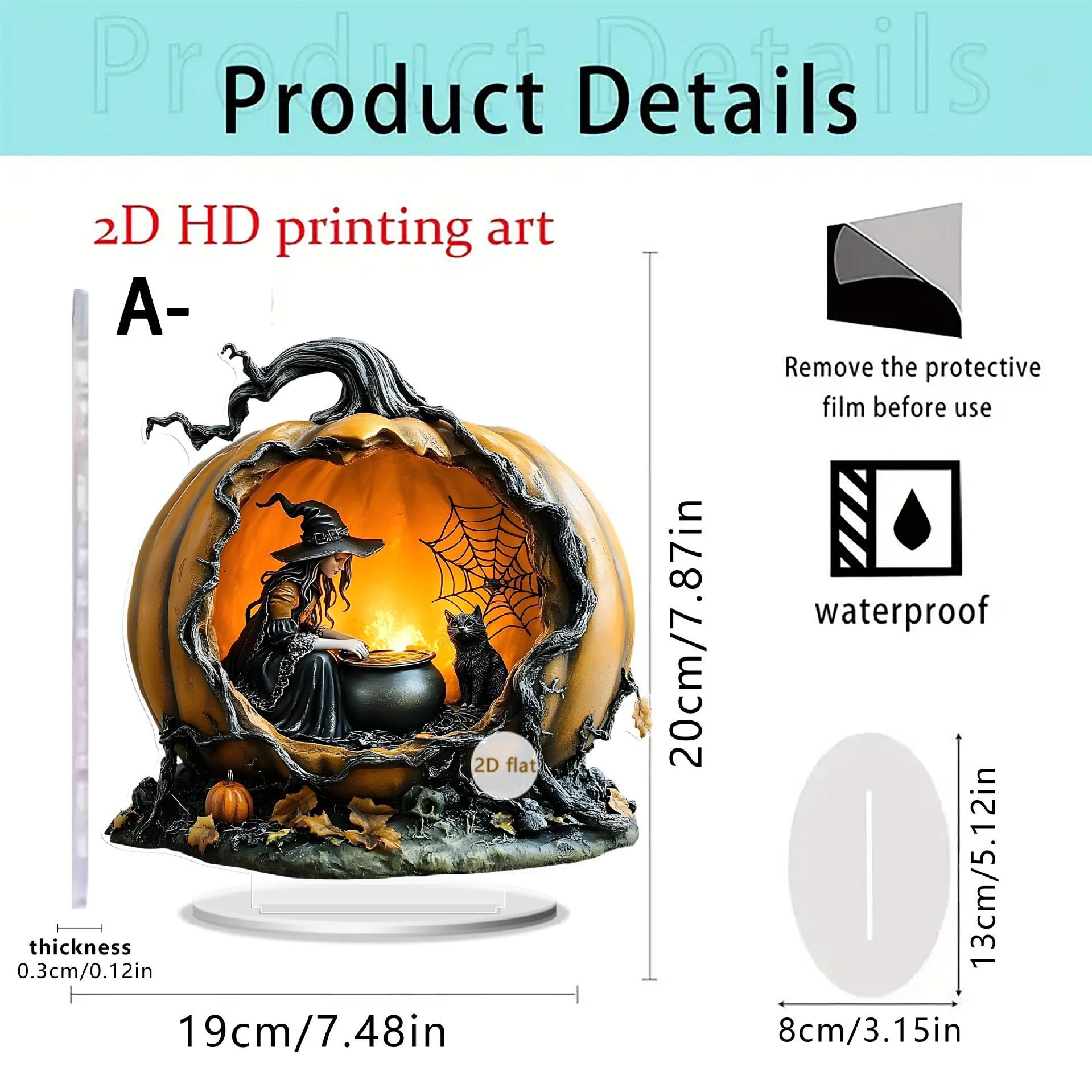 2D Flat Acrylic Halloween Festival Desktop Ornaments Ghost Pumpkin House and Lantern Witch Home Table Ornament Decoration