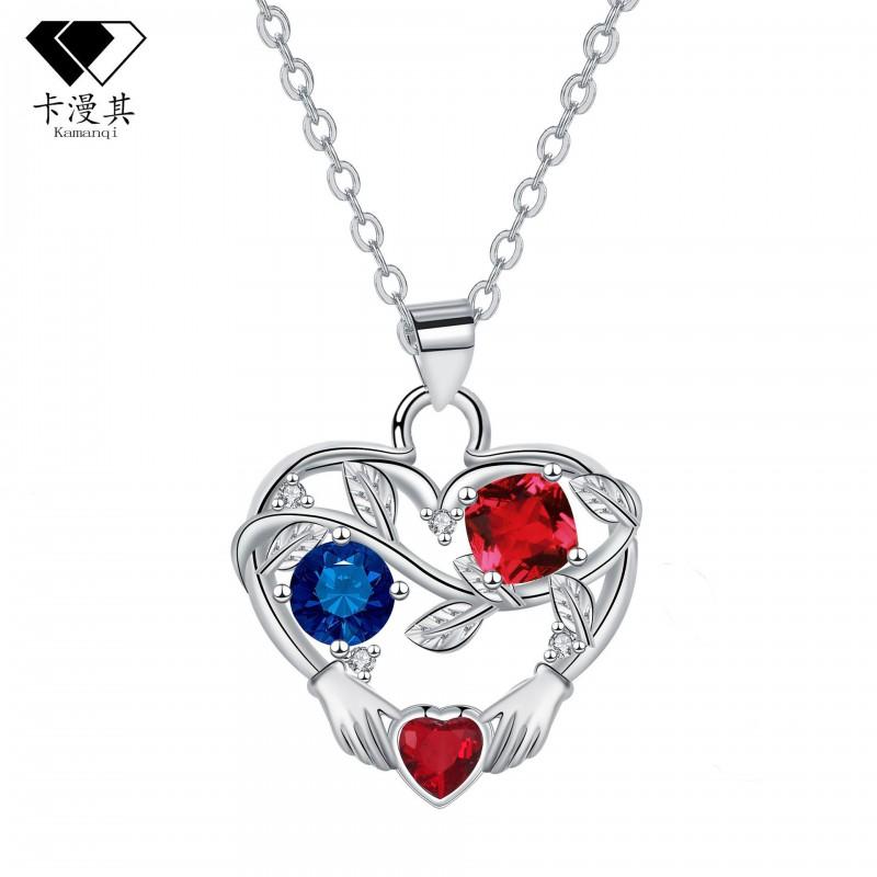 Elegant Heart Shape Rhinestone Pendant Necklace Women Plated Copper Chain Minimalist Chic Silver