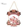 Cute Cartoon Christmas Ornament Wooden Welcome Sign, Front Door Hanging Rustic Holiday Vintage Style Sign Wall Decor with Elk/Santa Claus/Snowman/Elf