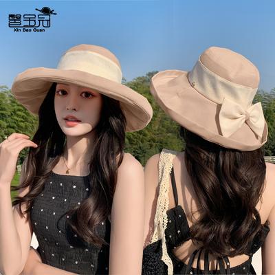 Spring and Summer Big Brim Sun Hat Children Versatile Fashion Bow Bucket Hat Outdoor Travel Sun Protection Hat