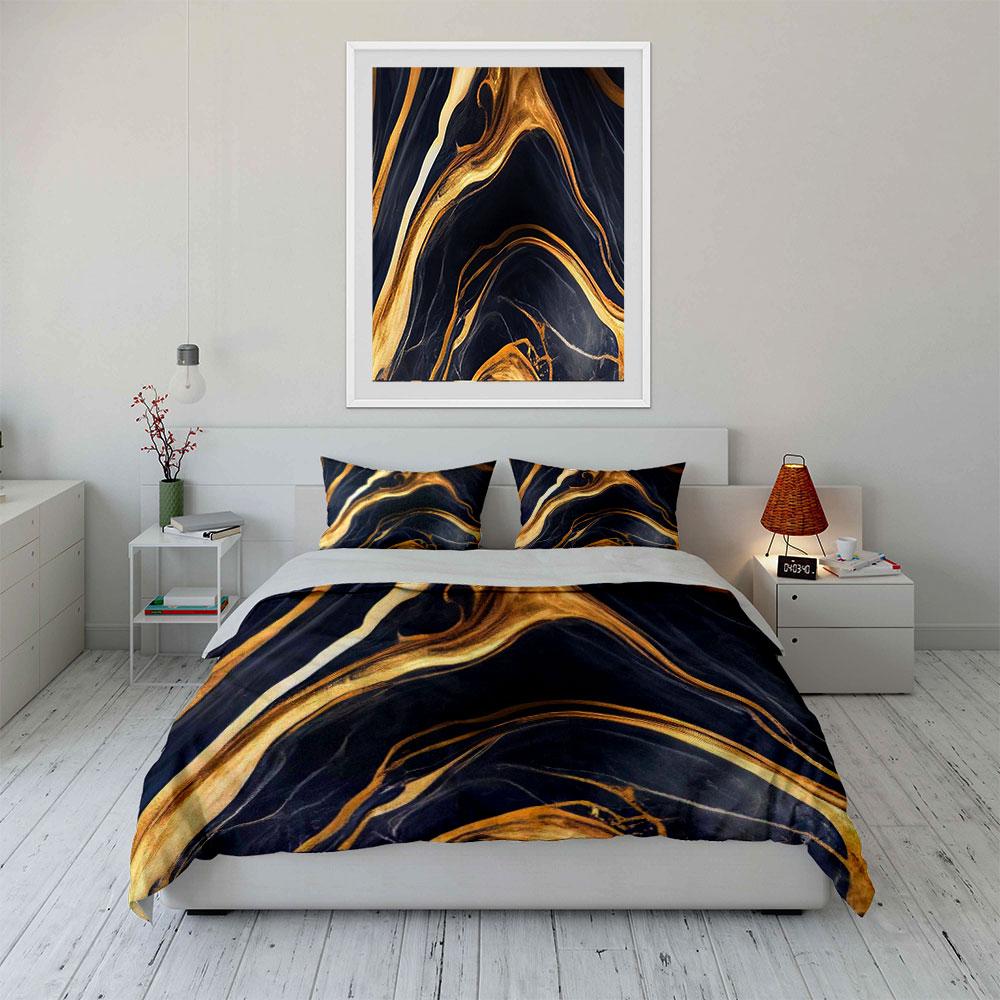 Golden Marble Design Set Multiple Sizes Kid'S And Adults' Bedroom Exquisite 3Pc Bedding Set, Gift