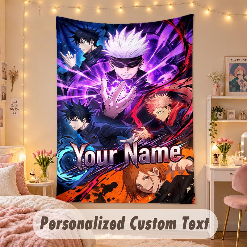 Custom Personalized Tapestry,Jujutsu Kaisen Print Custom Name Text Wall Art Hanging for Bedroom