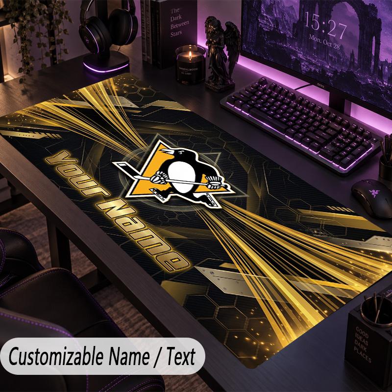 Large Mouse PadPittsburgh Penguins Custom Name Text Personalized Desk Mat Non Slip Gaming Pad