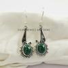 Oval Malachite Earrings: Handmade 925 Sterling Silver Gemstone Dangle