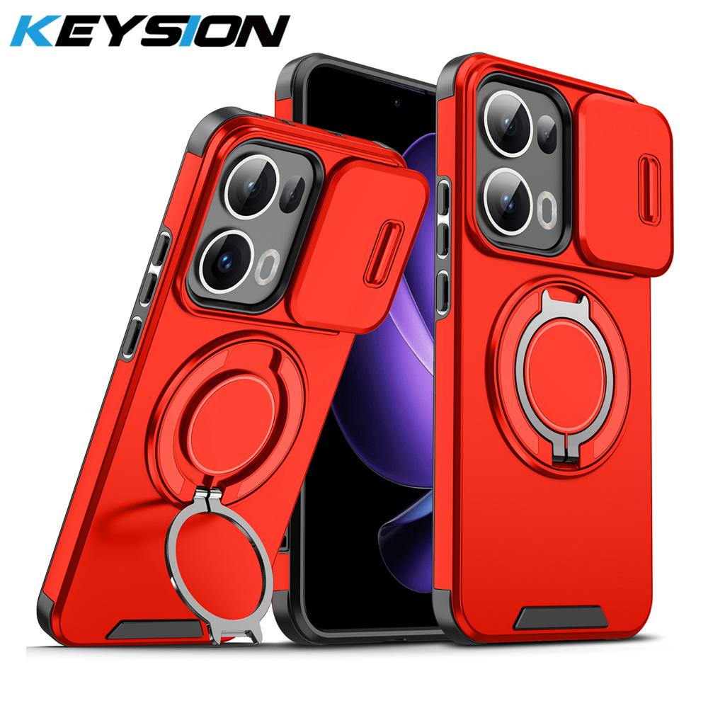 KEYSION 360° Ring Stand Phone Case for OPPO Reno13 Pro 5G Slide Camera Protection Magnetic Shockproof Cover for OPPO Reno13 F 5G