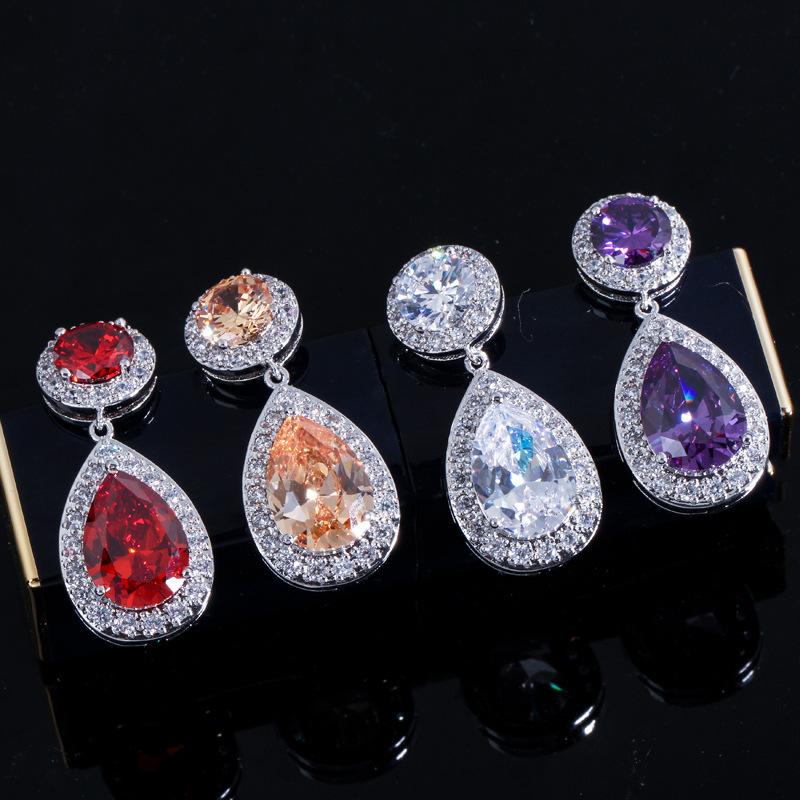 E0229 Temperament Women'S Earrings, Water Drop Zircon Earrings, Micro-Setting Process, Multi-Color Optional