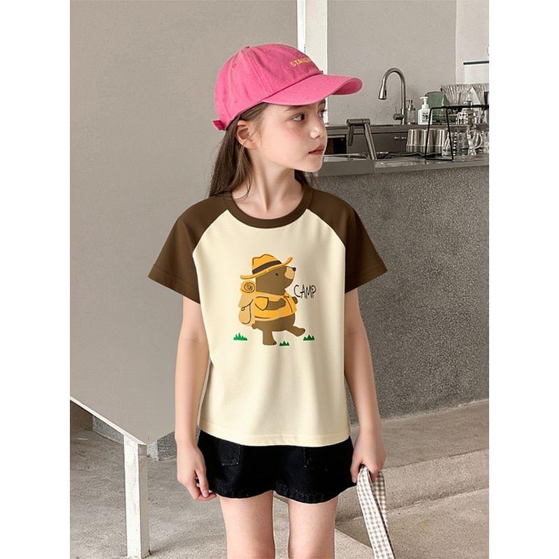Brand Foreign Trade Children's Clothing Summer 2026 New Product Kidsren's Short-Sleeved T-Shirt Bear Print Girl Baby Clothes Pure Cotton