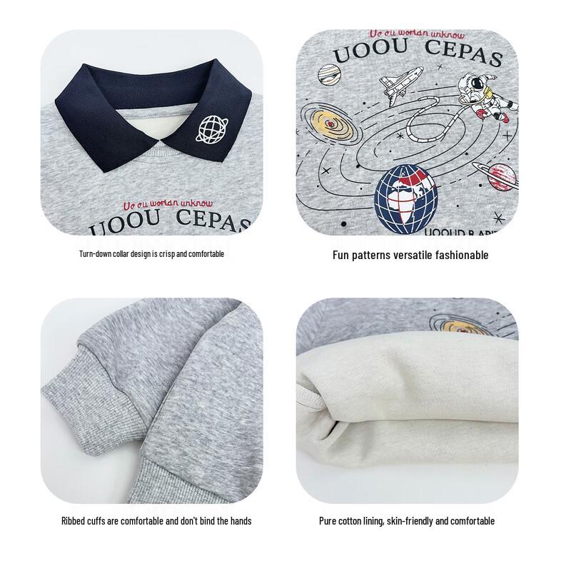 Boy's Cotton Blend Polo Collar Sweatshirt