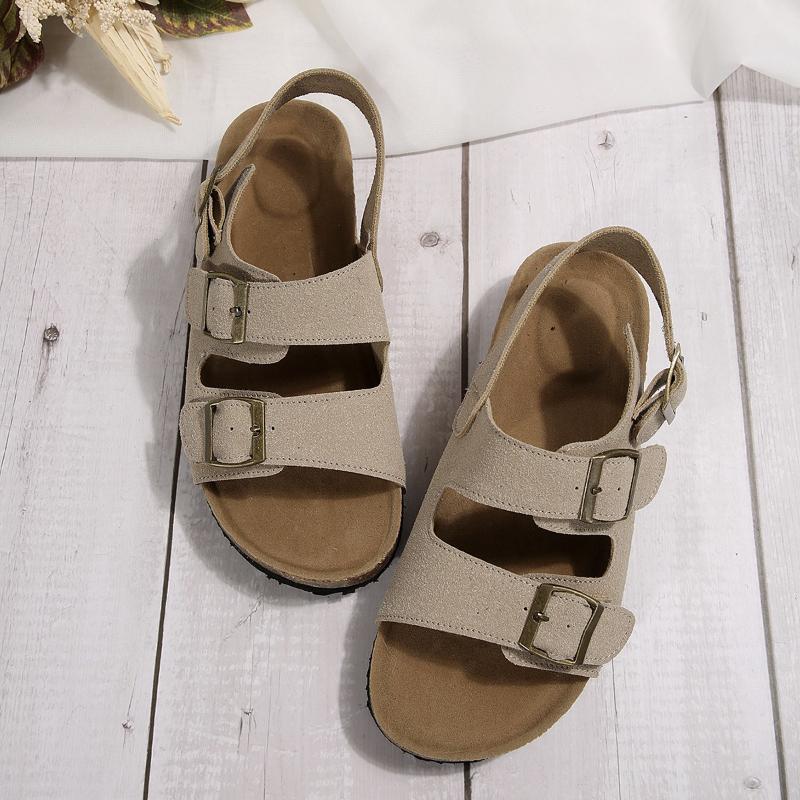 

Women s Sandal with Frosted Leather Belt Buckle for Summer, New Cork Beach Sandals for Women, Non Slip Flat Sandals 35 бежевый