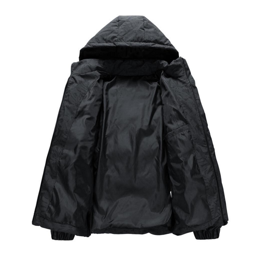 Pánská ležérní maskáčová bunda s kapucí a potiskem javorového listu, Pánská bunda s odnímatelnou kapucí, bavlněná a zateplená bavlnou