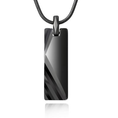 Surgical Stainless Steel Rectangular Tungsten Pendant Black Men's Necklace,