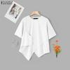 ZANZEA Women Casual Round Neck Summer Short Sleeve Irregular Blouse