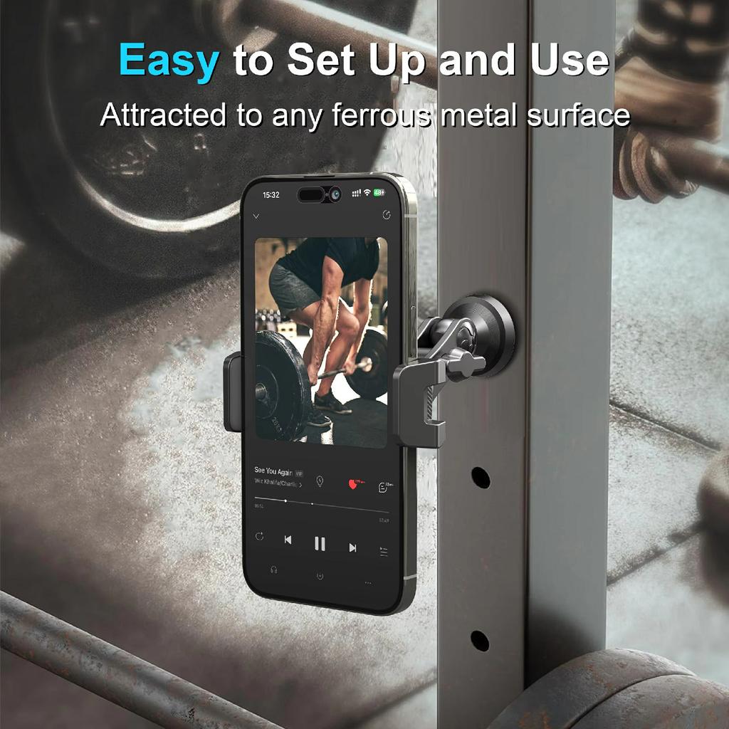 X037 360 Degree Adjustable Cellphone Bracket with Magnetic Base Phone Holder for Gym Equipment