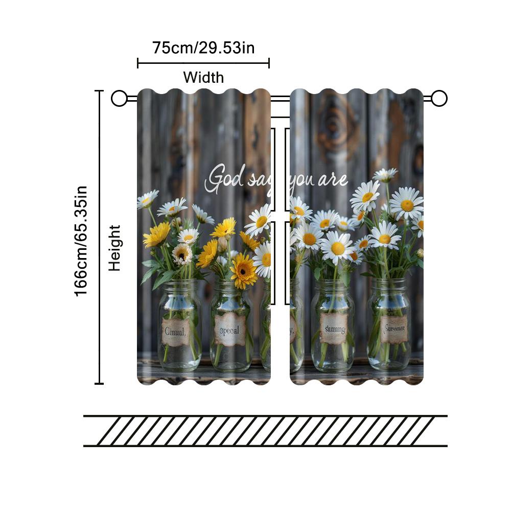 Set Of 2 Filtering Curtains Excluding Rods Non Movable Without Batteries Country Wind Daisy Butterflybackgroundsuitable Curtain Made Polyester