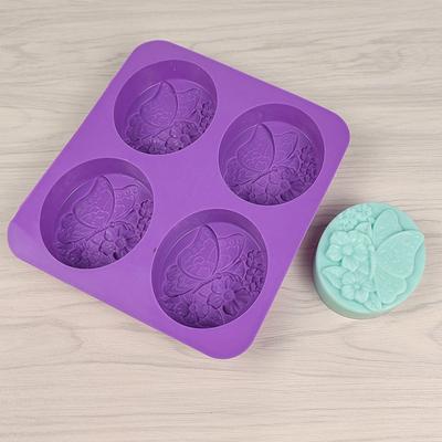 Moule en Silicone pour Savon 4 Cavités Moule Fait Main Ovale pour Forme Papillon Fleur Matière Silicone Accessoires DIY pour Main