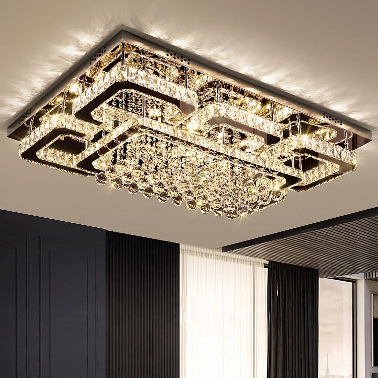 Gold Square LED Crystal Ceiling Lamp Set for Living Room & Master Bedroom