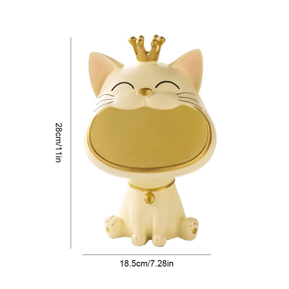Fortune Cat Key Holder Figurine Candy Sundries Resin Animal Sculpture Non-toxic Harmless Household Supplies for Home Living Room