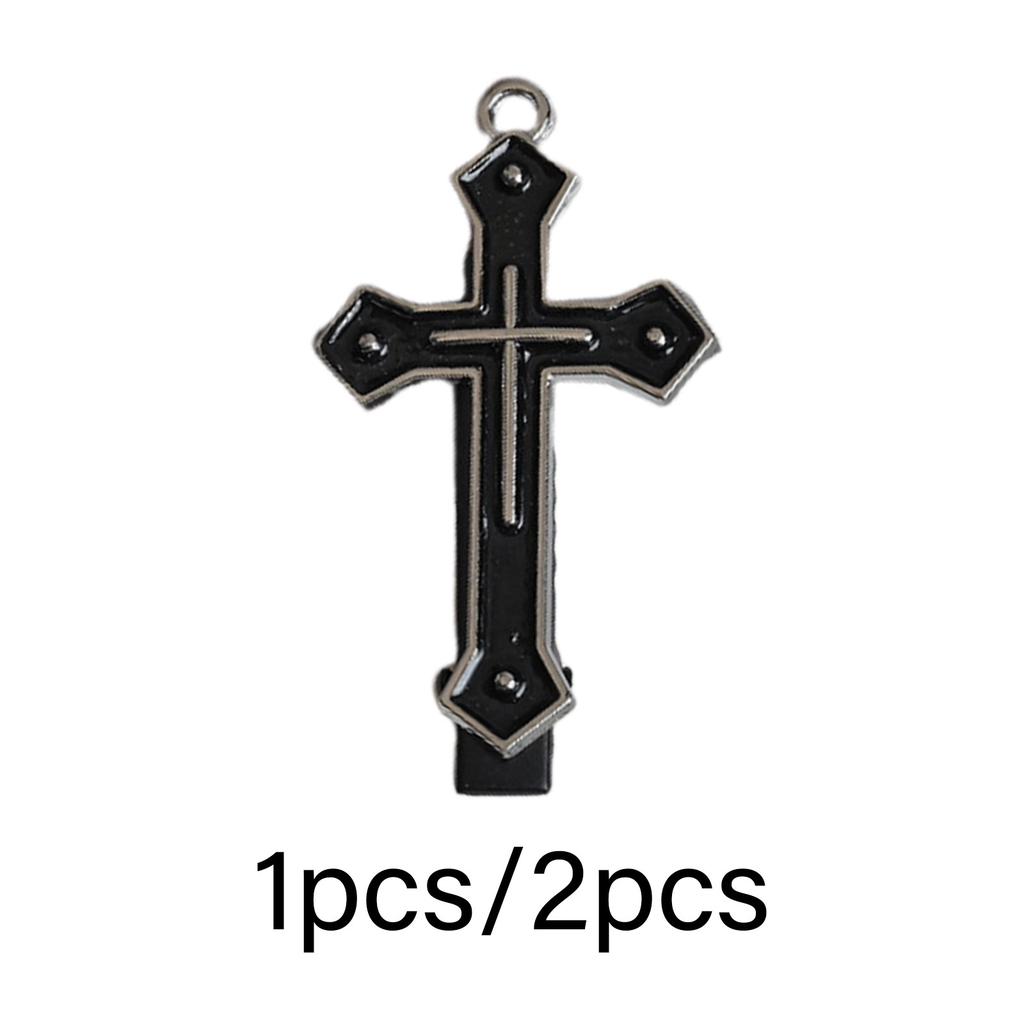 Metal Cross Hair Clip Dark Balletcore Cross Dark Flat Clip Halloween Hairpin Dark Elegant Hair Clip for Bunches